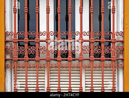 Ancient window with grid detail Stock Photo