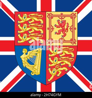Royal standard coat of arms on the british flag, United Kingdom, vector illustration Stock Vector