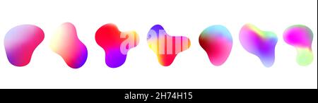 Gradient abstract fluid shapes. Set isolated liquid elements for holographic design. Vector isolated vivid color elements. Stock Vector