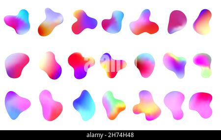 Gradient abstract fluid shapes. Set isolated liquid elements for holographic design. Vector isolated vivid color elements. Stock Vector
