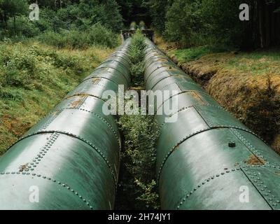 The Bonnington Hydro-electric scheme pipeline on the River Clyde, about four miles from Lanark. Stock Photo