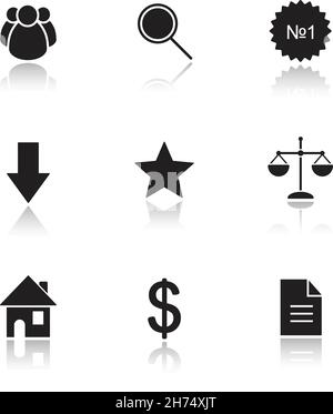 Marketing tools drop shadow icon set Stock Vector