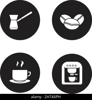Coffee appliances black icons set Stock Vector