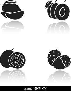 Sliced fruits drop shadow icons set Stock Vector