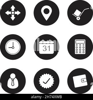 Transportation service black icons set Stock Vector