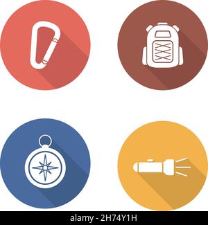 Hiking flat design icons set Stock Vector
