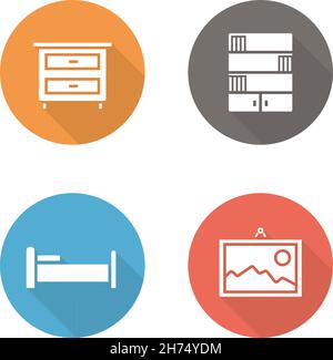Bedroom flat design icons set Stock Vector