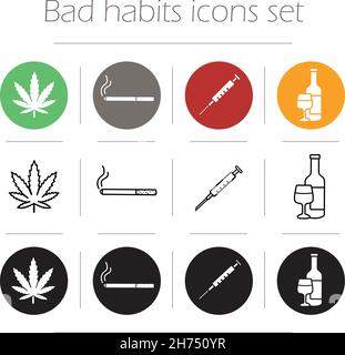 Bad habit icons set Stock Vector