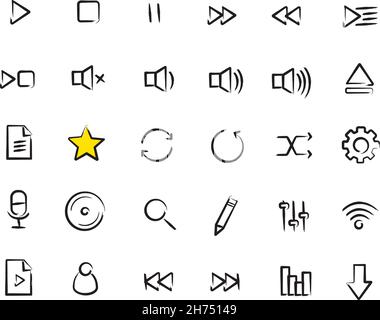 Multimedia sketch icons set Stock Vector