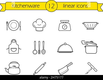 Kitchenware line icons set Stock Vector