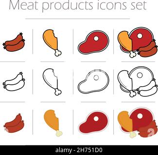 Meat icons set Stock Vector