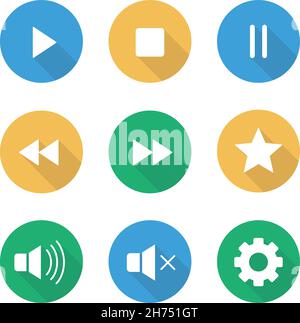 Multimedia flat design long shadow icons set Stock Vector