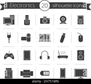 Consumer electronics black silhouette icons set Stock Vector