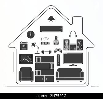 Living room silhouette icons set Stock Vector