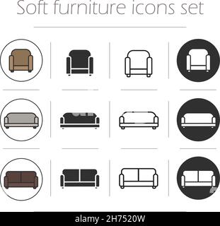 Soft furnishing icons set Stock Vector
