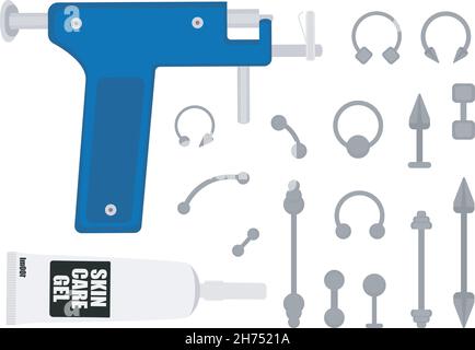 Set of professional body piercing instruments Stock Vector