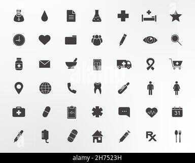 Medical center silhouettes icons set Stock Vector