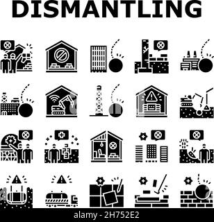 Dismantling Construction Process Icons Set Vector Stock Vector