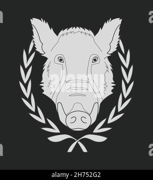 Wild boar head in laurel wreath. Chalkboard Stock Vector