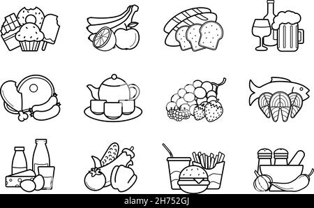 Food and drinks linear icons set Stock Vector