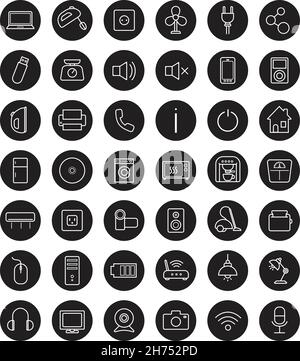 Household black linear icons set Stock Vector