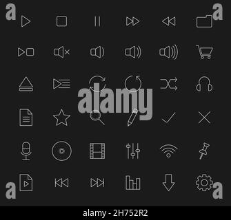 Multimedia white line art digital icons Stock Vector
