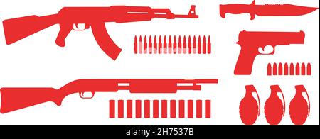 Weapon game resources silhouettes pack Stock Vector