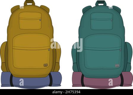 Travel backpacks. Mustard and aqua blue colors Stock Vector