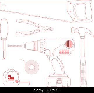 Renovation instruments set. Contour Stock Vector