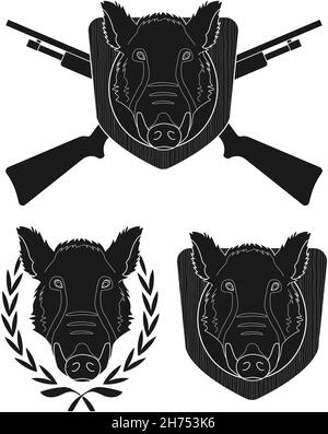Hunting trophy boar set Stock Vector