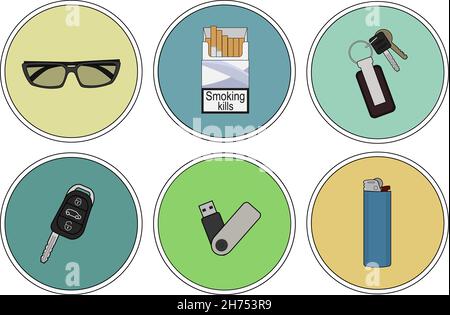Men's bag contents Stock Vector