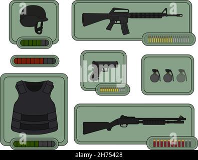 Military weapons icons. Game resources Stock Vector