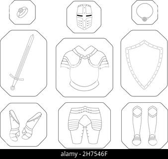 Game inventory. Knight linear armor set Stock Vector