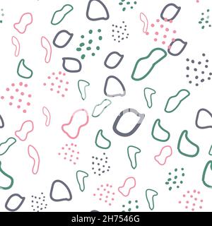 Abstract contemporary modern trendy seamless patterns. Hand drawn various round and elipse shapes and dots. Doodle objects. Pastel colors Stock Vector