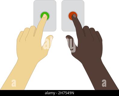 Hands pressing green and red buttons Stock Vector