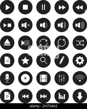 Multimedia black linear icons set Stock Vector