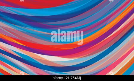 Abstract  multicolor background with curved colorful saturated stripes. Particolored vector graphic pattern. CMYK colors Stock Vector