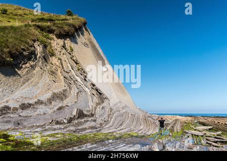 Flysch rocks in Sakoneta beach, along the northern coastline of Spain (Basque Country) Stock Photo