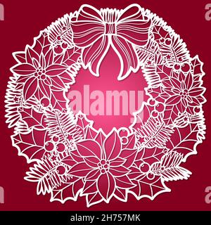 Laser cutting template. Christmas wreath. Vector Stock Vector