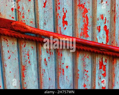 Wooden old cracked painted colored into light blue Stock Photo