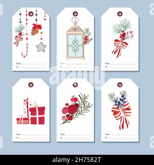 Christmas and New Year greetings. Gift tags design. Beautiful and original packaging. Colorful and festive illustration Stock Vector
