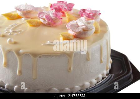 Festive sponge cake close up isolated on white Stock Photo