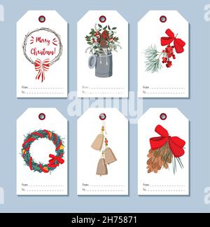 Christmas and New Year greetings. Gift tags design. Beautiful and original packaging. Colorful and festive illustration Stock Vector