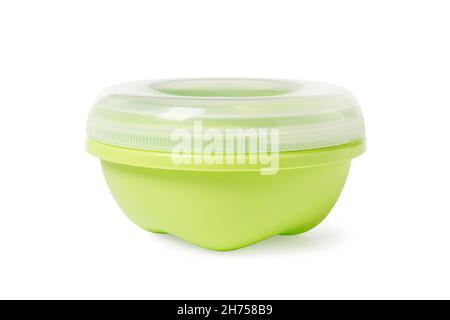 Plastic bowl with lid for ready meals isolated on white Stock Photo