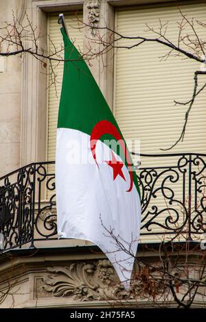 Strasbourg, France, October 31, 2021, flag of Algeria on the facade of the consulate Stock Photo