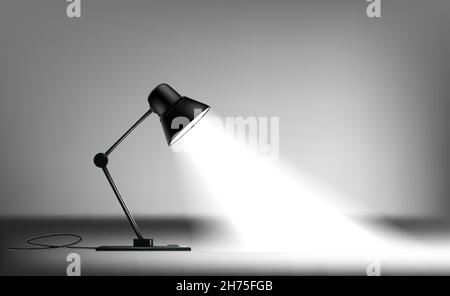 3d realistic vector office table studying black lamp. Isolated illustration on gray background. Stock Vector