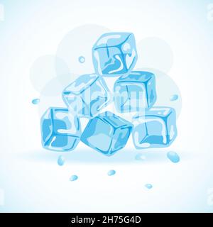 Ice cubes with water drops, vector illustration Stock Vector