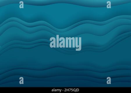Abstract wavy paper cut wallpaper. Deep water abstract background template. 3D waves design layout. Stock Vector