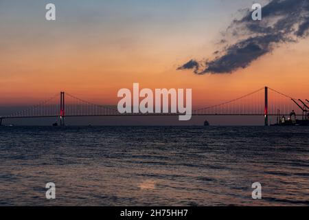 Osmangazi Bridge (Izmit Bay Bridge). IZMIT, KOCAELI, TURKEY. Longest bridge in Turkey and the fourth-longest suspension bridge in the world by the len