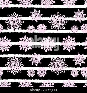 Black and White Striped Floral Repeat Pattern Background Stock Vector